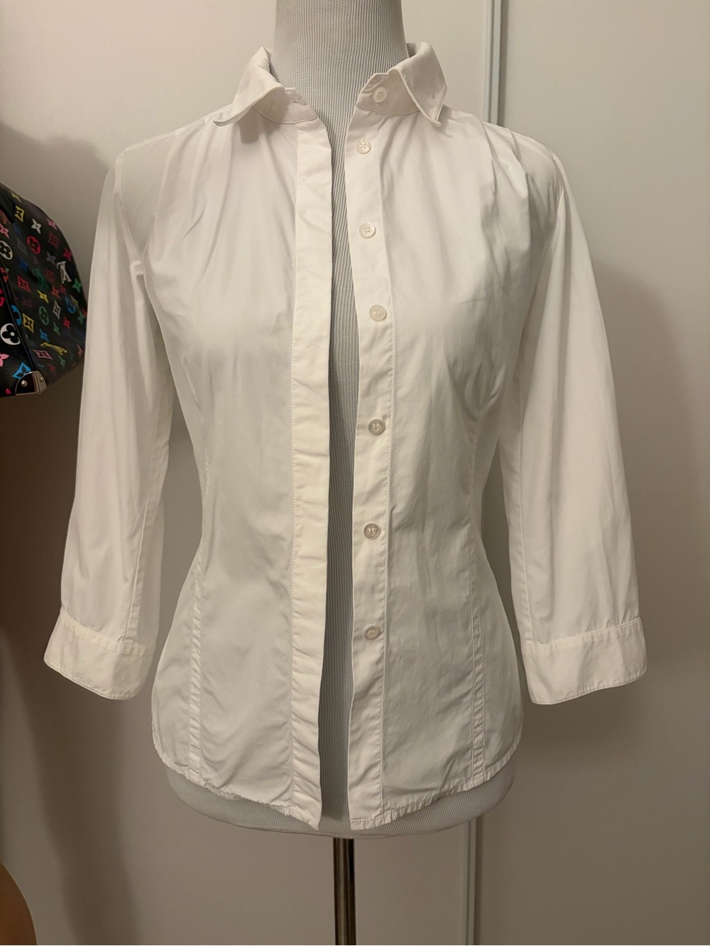 Louis Vuitton White Cotton Shirt with Embossed Monogram Collar